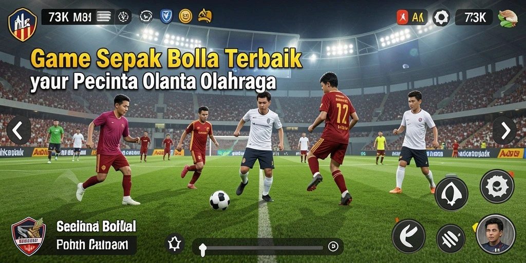 Screenshot utama 73K menampilkan aksi mendebarkan di lapangan sepak bola.