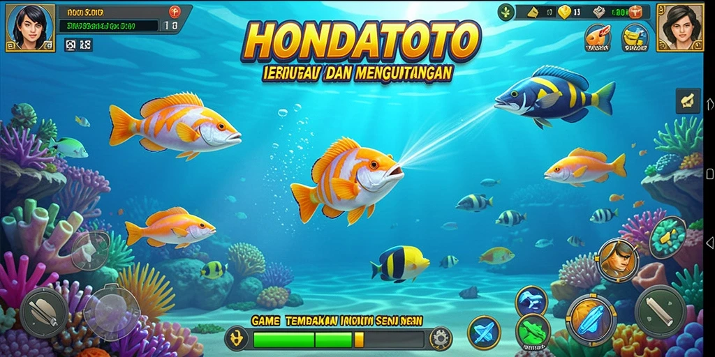 Tampilan gameplay Tembak Ikan seru di HONDATOTO dengan grafis yang memukau.
