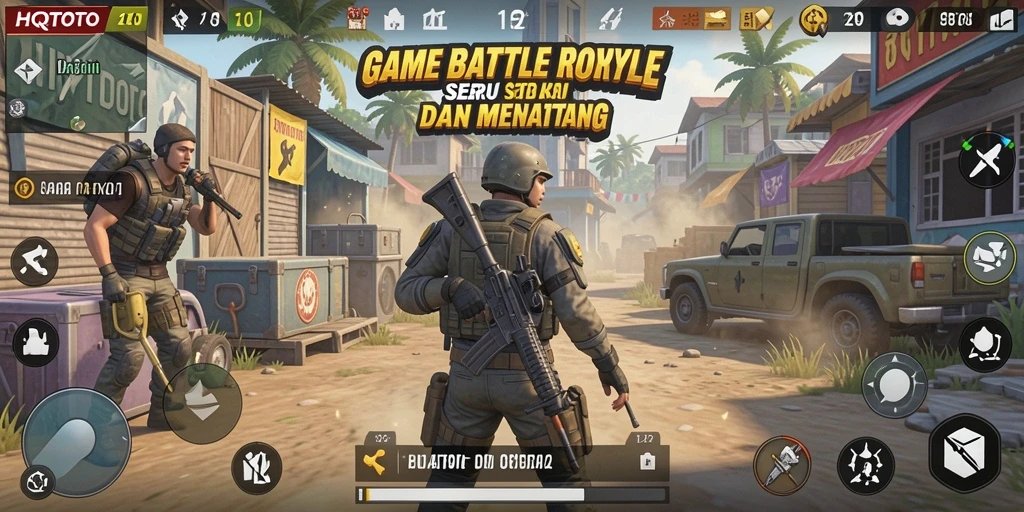 Tampilan gameplay HQTOTO yang menegangkan dalam pertempuran Battle Royale.