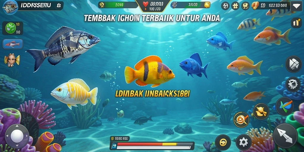 Tampilan gameplay menarik dari IDNSERU saat menembak ikan.