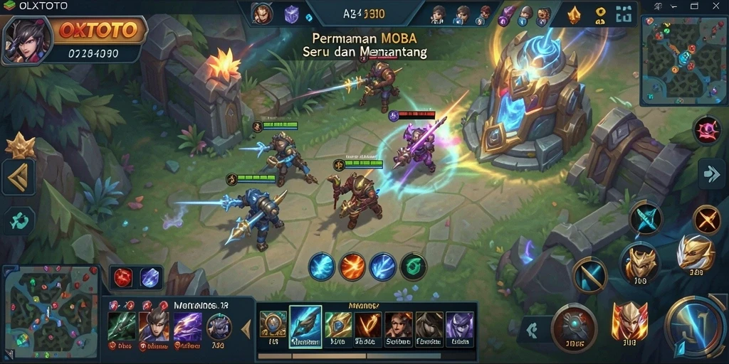 Screenshot utama OLXTOTO menampilkan aksi seru dalam permainan MOBA.