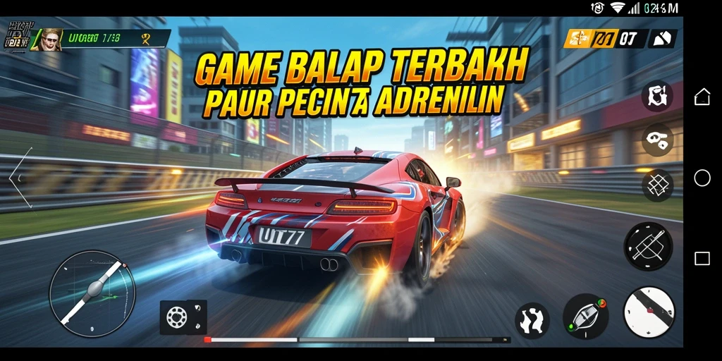 Tampilan screenshot UT77 yang menampilkan aksi balapan yang mendebarkan.